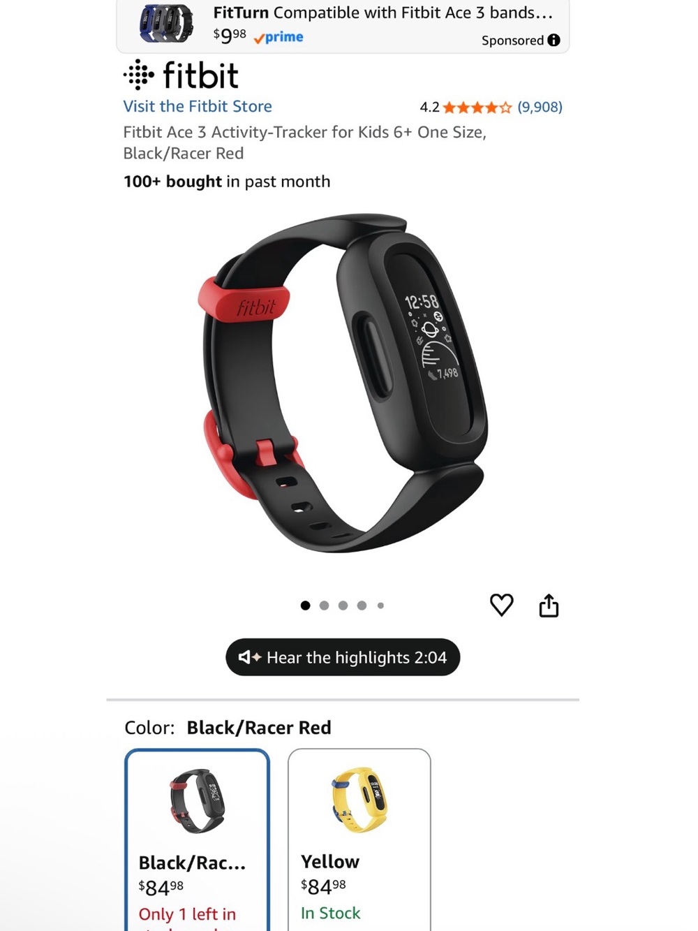 fitbit Ace 3 Kids Activity Tracker - Black with Racer Red Accents